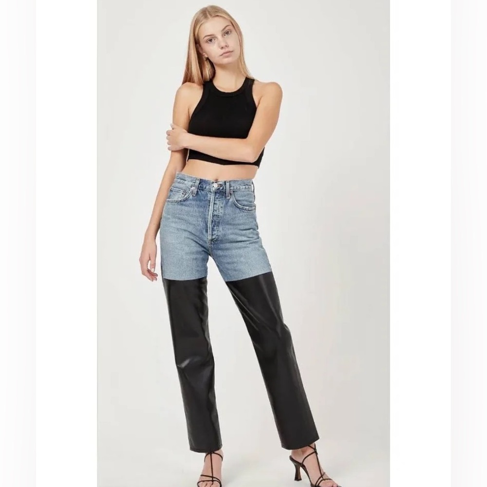 Agolde 90’s Pinch Pieced Leather Jeans Navigate Detox 32 $400